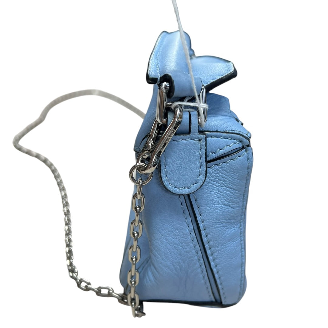 LOEWE Calfskin Puzzle Nano 2WAY Shoulder Bag Handbag Light Blue Silver Hardware LO2378