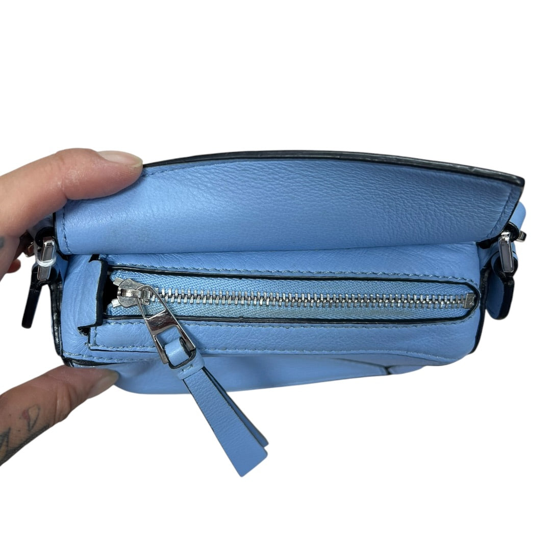 LOEWE Calfskin Puzzle Nano 2WAY Shoulder Bag Handbag Light Blue Silver Hardware LO2378
