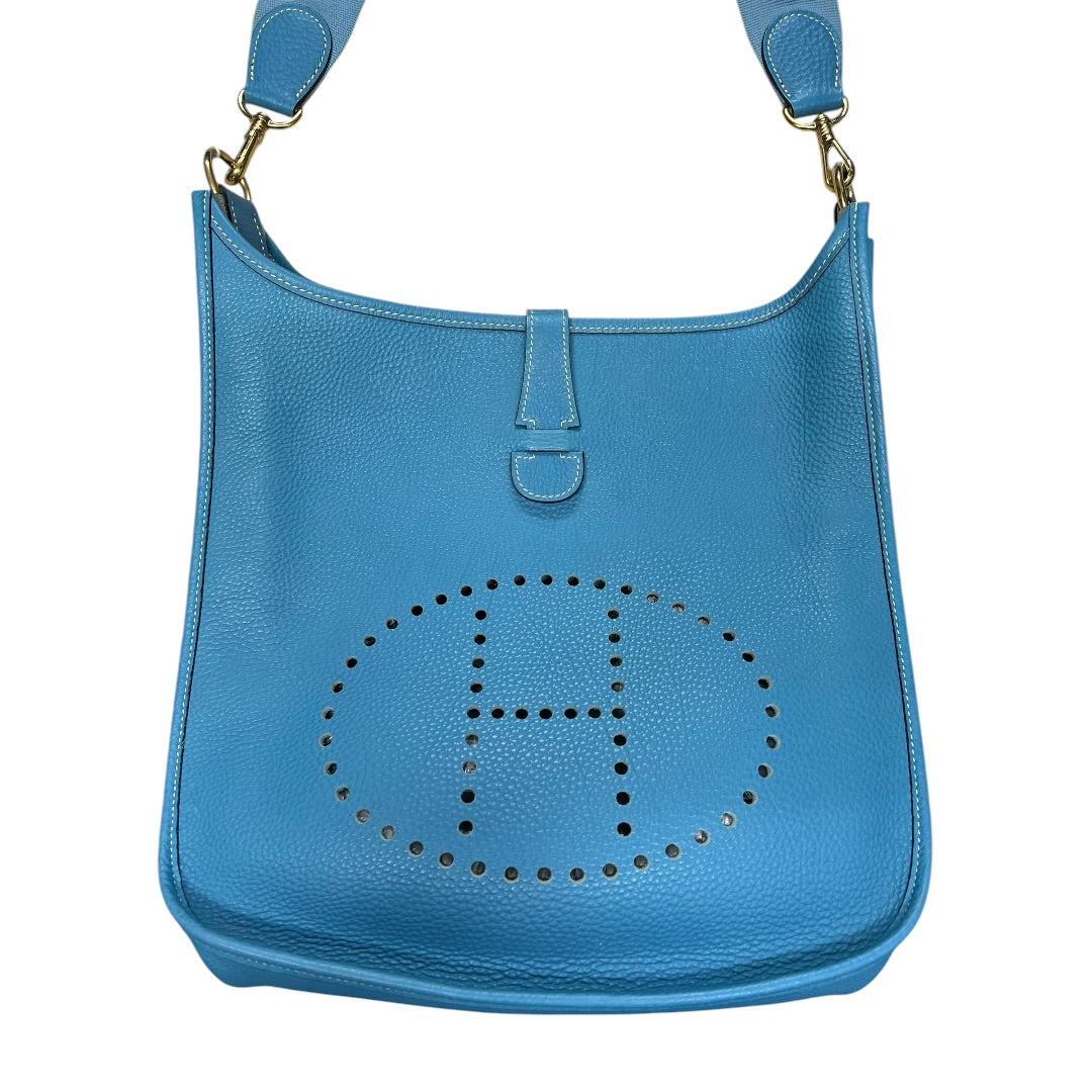 HERMES Taurillon Clemence Evelyne Shoulder Bag Blue Jean Gold Hardware HE482