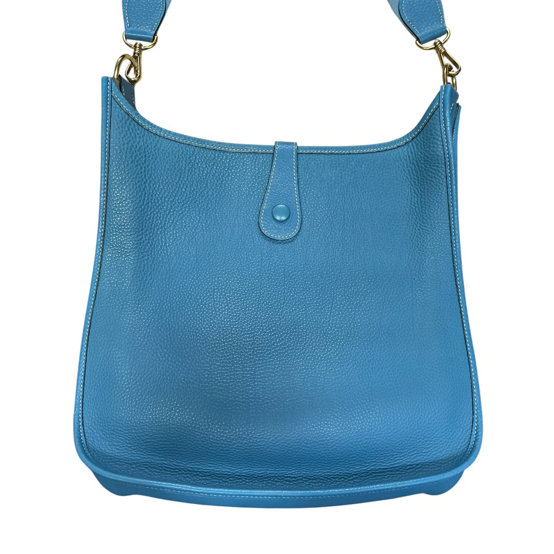 HERMES Taurillon Clemence Evelyne Shoulder Bag Blue Jean Gold Hardware HE482