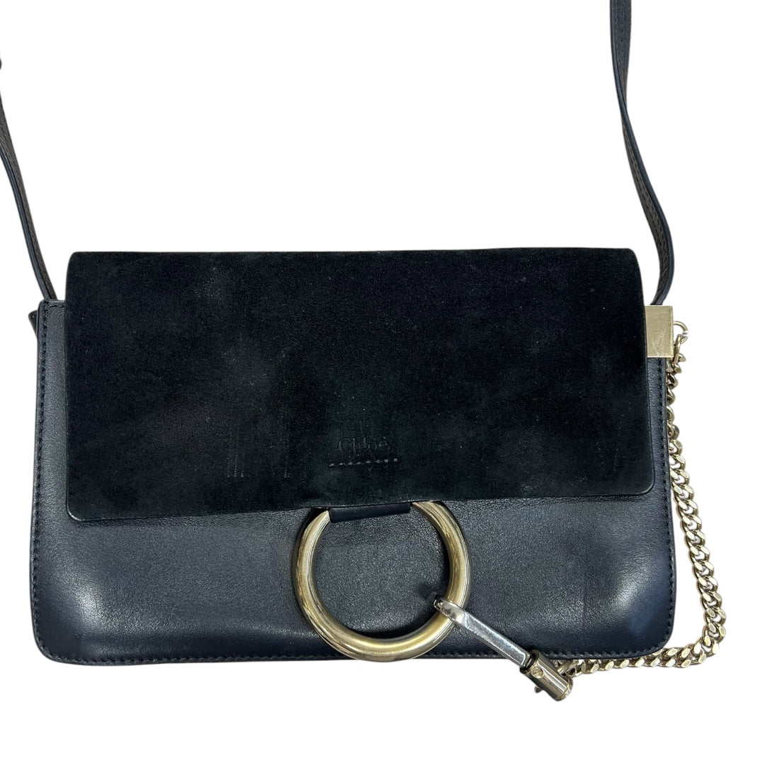 CHLOE Suede Calfskin Faye Shoulder Bag Black Gold Hardware CH2222