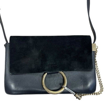 CHLOE Suede Calfskin Faye Shoulder Bag Black Gold Hardware CH2222