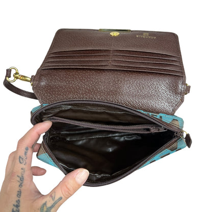 GIVENCHY Argyle Check Jacquard One Shoulder Bag Brown Blue Gold Hardware GI42