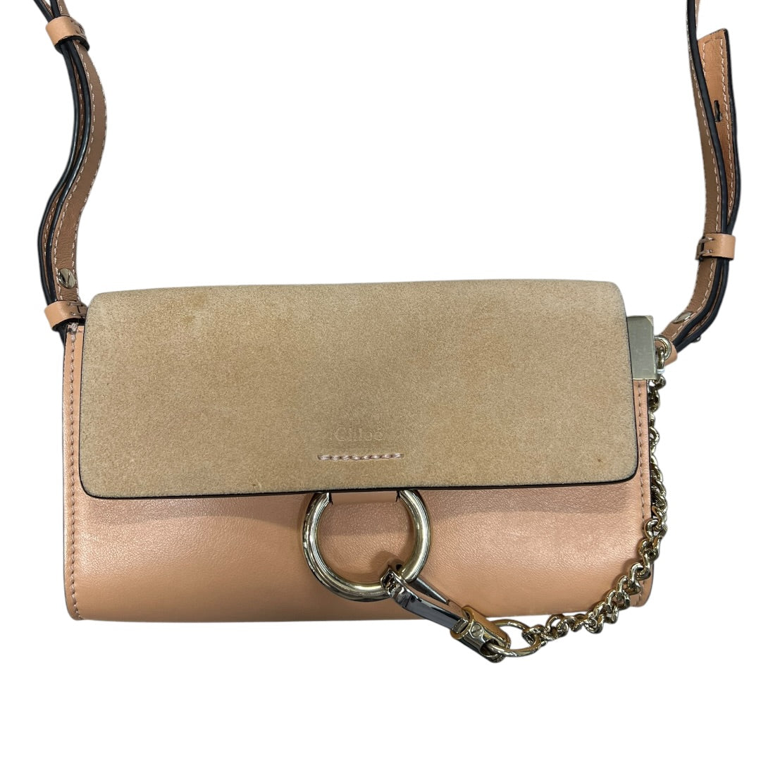 CHLOE Suede Calfskin Faye Shoulder Bag Pink Beige Gold Hardware CH2223