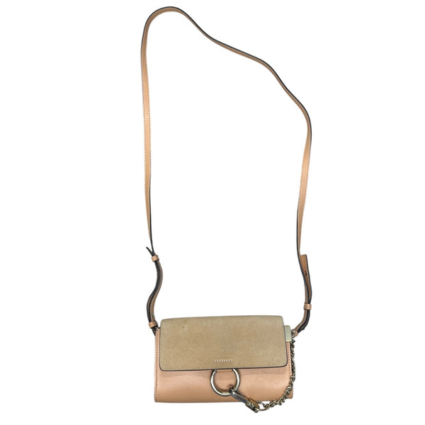 CHLOE Suede Calfskin Faye Shoulder Bag Pink Beige Gold Hardware CH2223