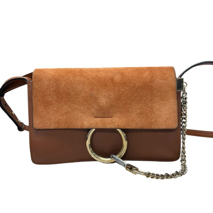 CHLOE Suede Calfskin Faye Shoulder Bag Brown Gold Hardware CH2221