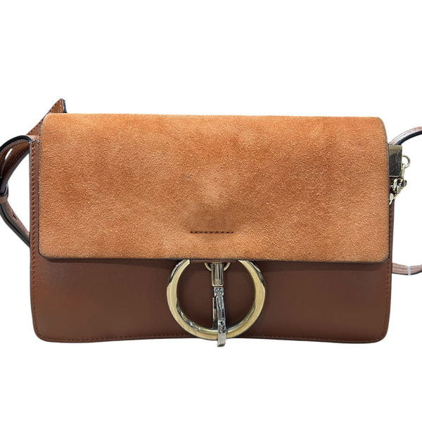 CHLOE Suede Calfskin Faye Shoulder Bag Brown Gold Hardware CH2221