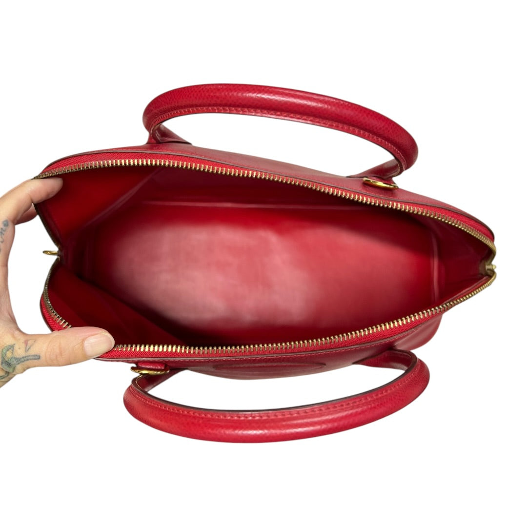 HERMES Courchevel Bolide Handbag Red Gold Hardware HE481