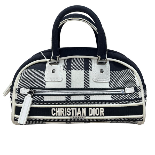 CHRISTIAN DIOR Check Jacquard Vibe Bowling Bag Black White Silver Hardware Ch2224
