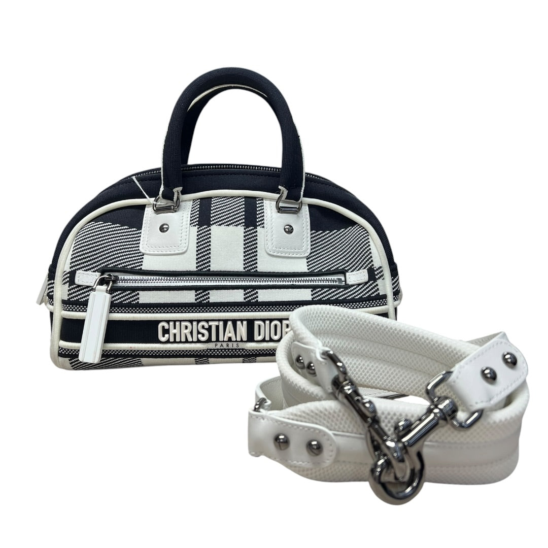 CHRISTIAN DIOR Check Jacquard Vibe Bowling Bag Black White Silver Hardware Ch2224