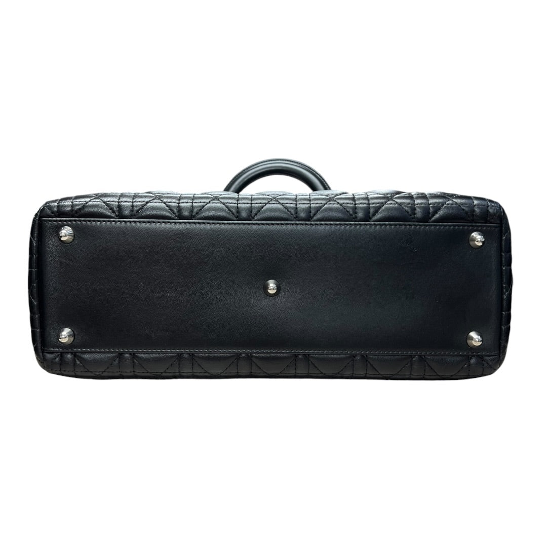 CHRISTIAN DIOR Cannage Lady Dior Handbag Black Silver Hardware Ch2220