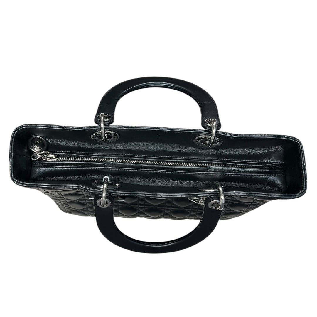 CHRISTIAN DIOR Cannage Lady Dior Handbag Black Silver Hardware Ch2220