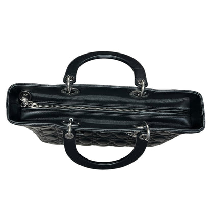 CHRISTIAN DIOR Cannage Lady Dior Handbag Black Silver Hardware Ch2220