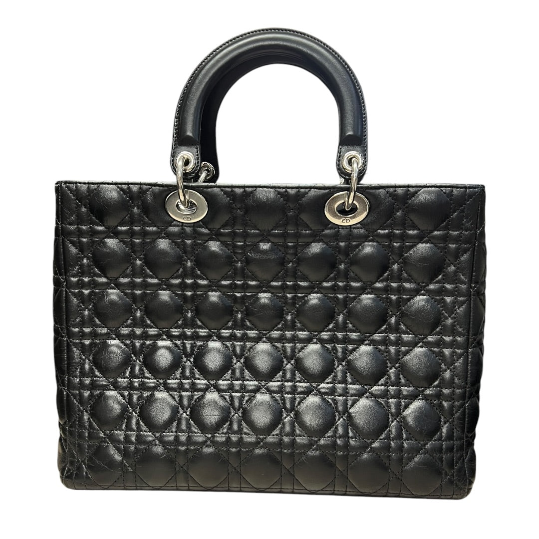 CHRISTIAN DIOR Cannage Lady Dior Handbag Black Silver Hardware Ch2220