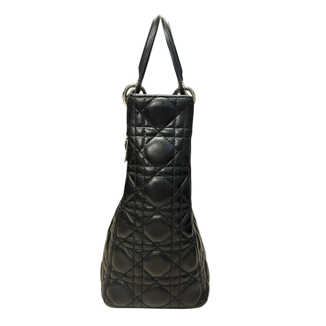 CHRISTIAN DIOR Cannage Lady Dior Handbag Black Silver Hardware Ch2220
