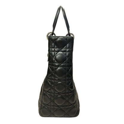 CHRISTIAN DIOR Cannage Lady Dior Handbag Black Silver Hardware Ch2220