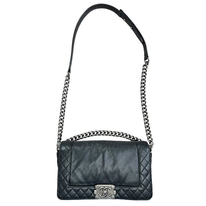 CHANEL Aged Calfskin Boy Bag Shoulder Bag Black Aged Silver Hardware CH2238