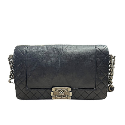 CHANEL Aged Calfskin Boy Bag Shoulder Bag Black Aged Silver Hardware CH2238