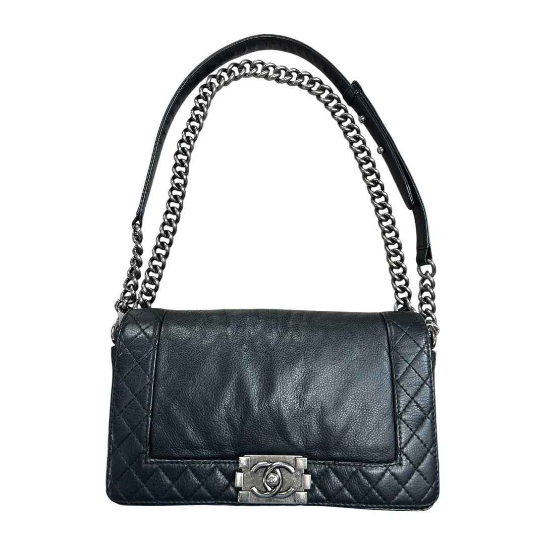 CHANEL Aged Calfskin Boy Bag Shoulder Bag Black Aged Silver Hardware CH2238