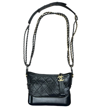 CHANEL Aged Calfskin Gabrielle Hobo Bag Shoulder Bag Black Mixed-tone Metal Hardware CH2239