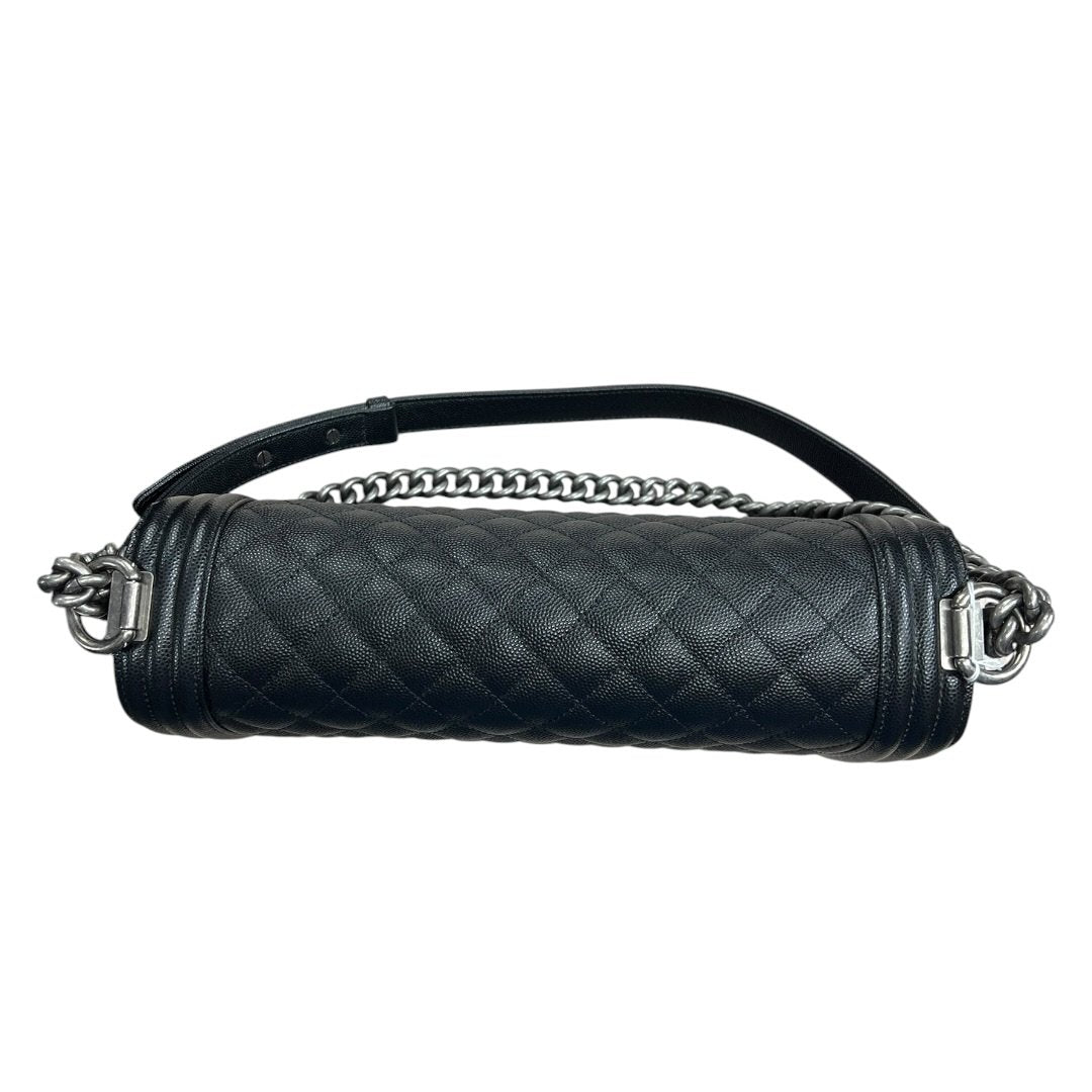 CHANEL Caviar Leather Boy Chanel Flap Bag Shoulder Bag Black Aged Silver-tone Hardware CH2235