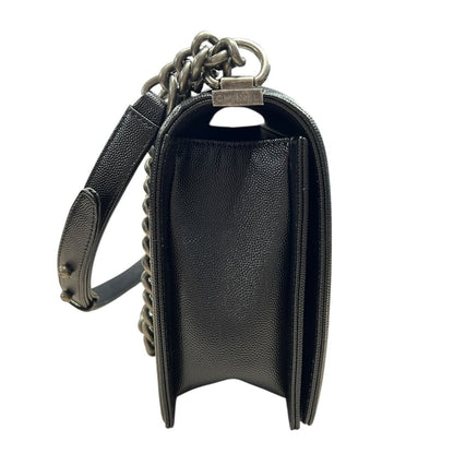 CHANEL Caviar Leather Boy Chanel Flap Bag Shoulder Bag Black Aged Silver-tone Hardware CH2235