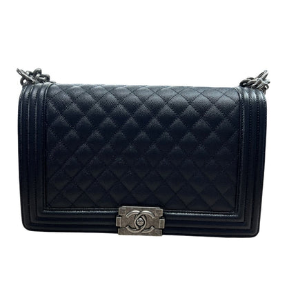 CHANEL Caviar Leather Boy Chanel Flap Bag Shoulder Bag Black Aged Silver-tone Hardware CH2235