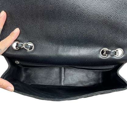 CHANEL Caviar Classic Flap Shoulder Bag Black Silver Hardware CH2236