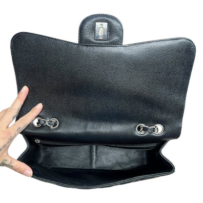 CHANEL Caviar Classic Flap Shoulder Bag Black Silver Hardware CH2236