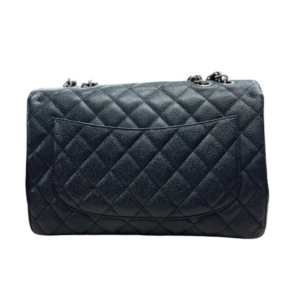CHANEL Caviar Classic Flap Shoulder Bag Black Silver Hardware CH2236