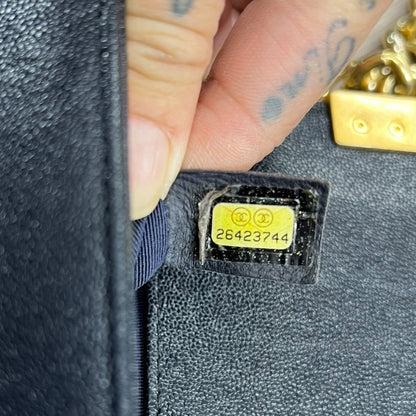 CHANEL Caviar Leather Boy Bag Shoulder Bag Black Gold Hardware CH2237