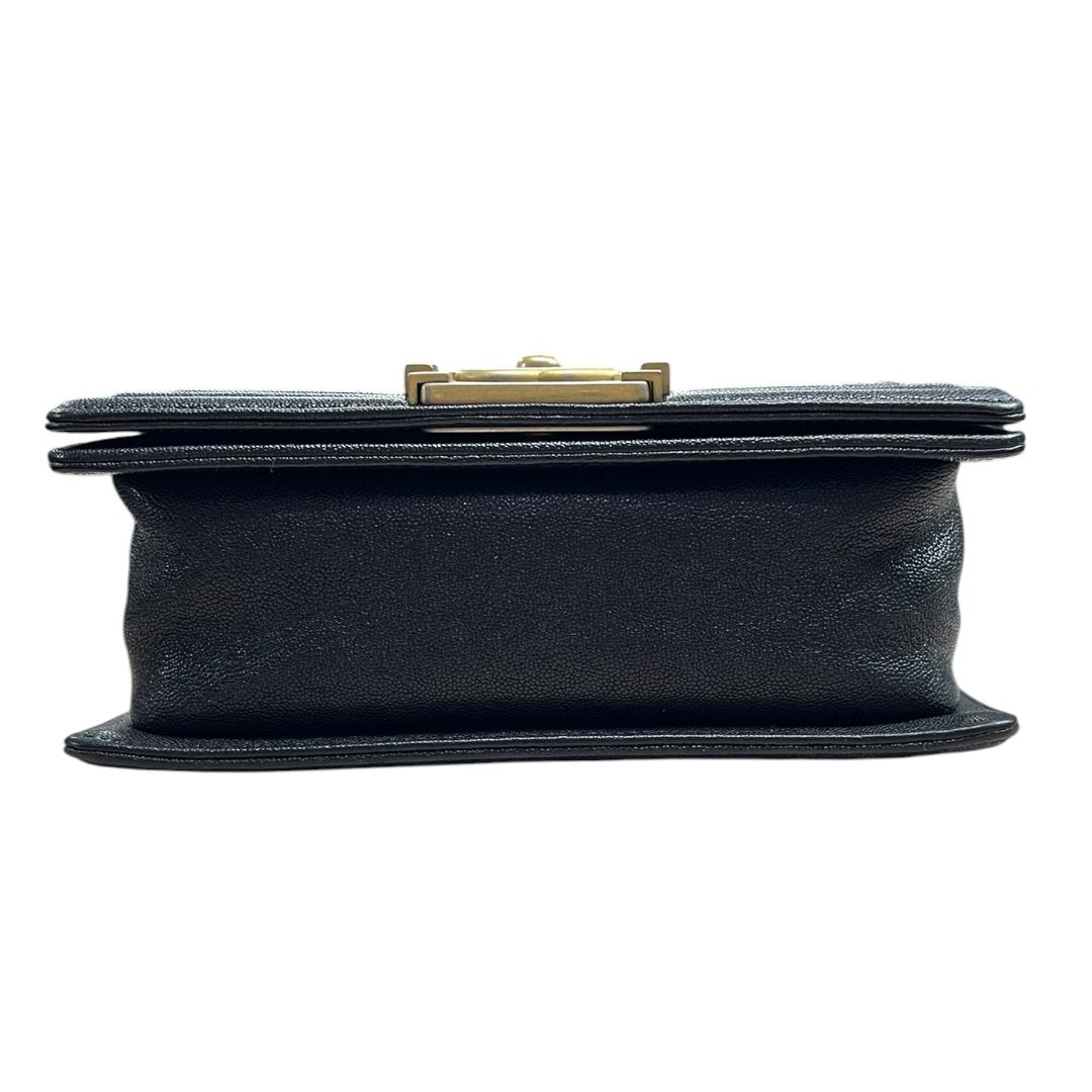 CHANEL Caviar Leather Boy Bag Shoulder Bag Black Gold Hardware CH2237