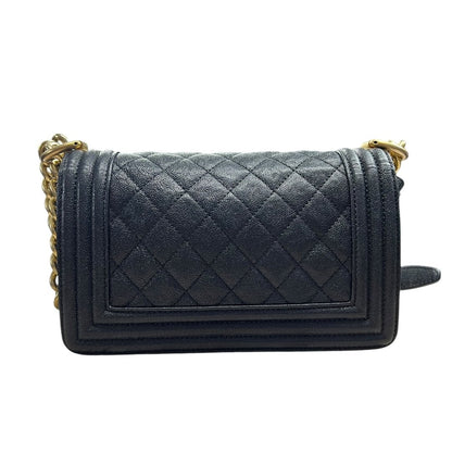 CHANEL Caviar Leather Boy Bag Shoulder Bag Black Gold Hardware CH2237