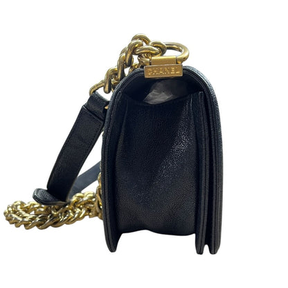 CHANEL Caviar Leather Boy Bag Shoulder Bag Black Gold Hardware CH2237