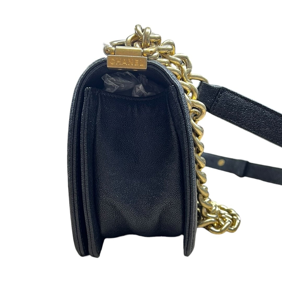 CHANEL Caviar Leather Boy Bag Shoulder Bag Black Gold Hardware CH2237