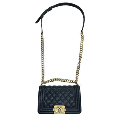 CHANEL Caviar Leather Boy Bag Shoulder Bag Black Gold Hardware CH2237