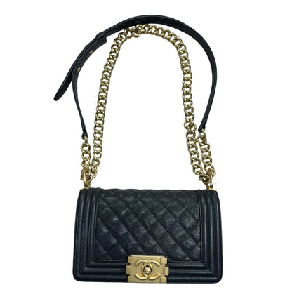 CHANEL Caviar Leather Boy Bag Shoulder Bag Black Gold Hardware CH2237