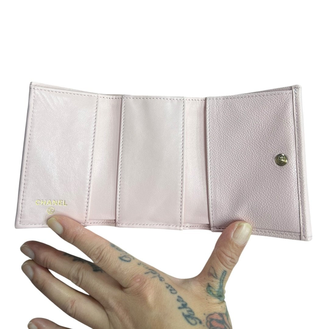 CHANEL Caviar Classic Small Trifold Wallet Wallet Pink Gold Hardware CH2233