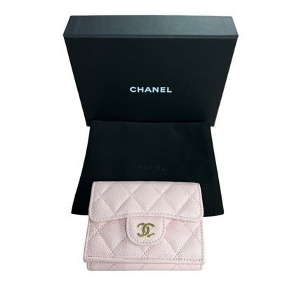 CHANEL Caviar Classic Small Trifold Wallet Wallet Pink Gold Hardware CH2233