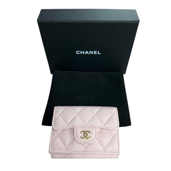 CHANEL Caviar Classic Small Trifold Wallet Wallet Pink Gold Hardware CH2233
