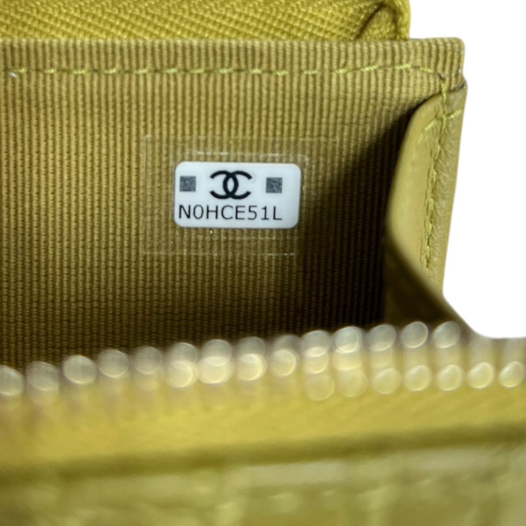 CHANEL Lambskin Quilted Zipped Card Holder Wallet Olive Green Silver Hardware CH2234