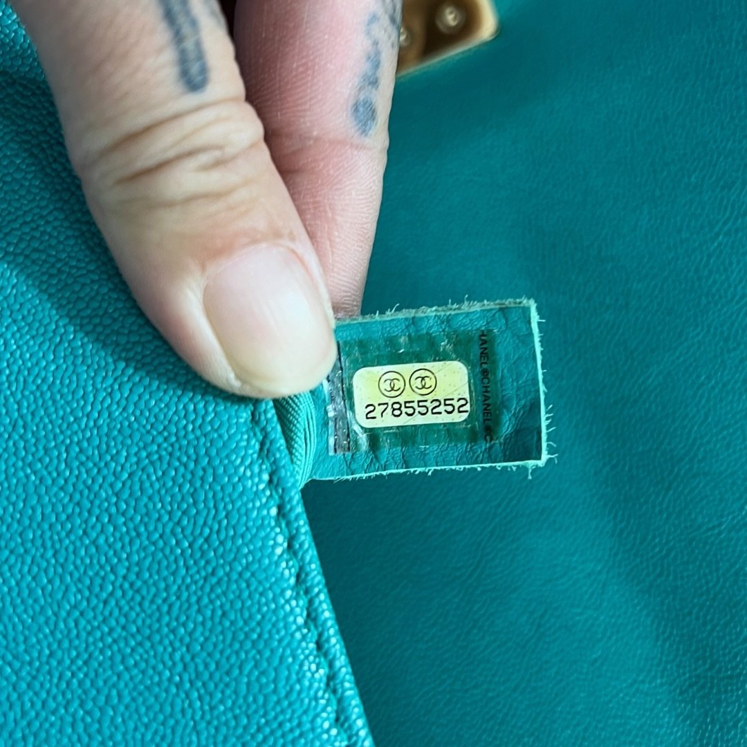 CHANEL Grained Calfskin Boy Bag Shoulder Bag Teal Gold Hardware CH2230