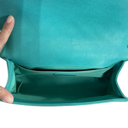 CHANEL Grained Calfskin Boy Bag Shoulder Bag Teal Gold Hardware CH2230