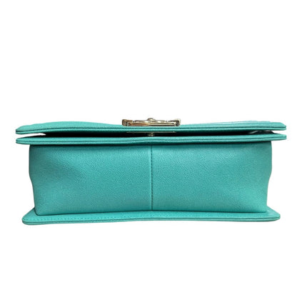 CHANEL Grained Calfskin Boy Bag Shoulder Bag Teal Gold Hardware CH2230