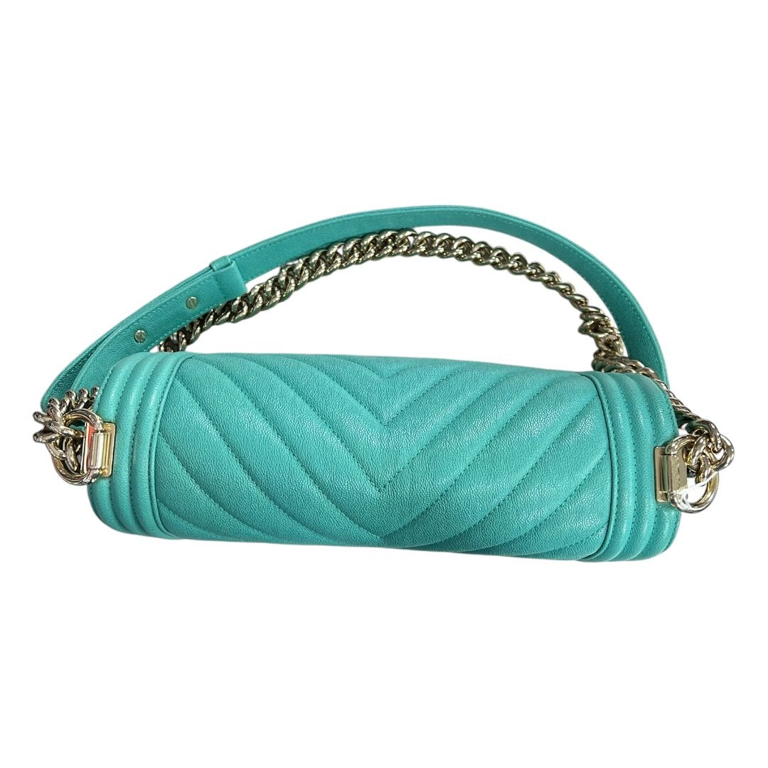 CHANEL Grained Calfskin Boy Bag Shoulder Bag Teal Gold Hardware CH2230
