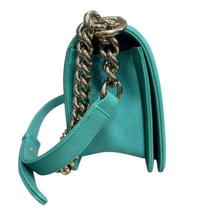 CHANEL Grained Calfskin Boy Bag Shoulder Bag Teal Gold Hardware CH2230