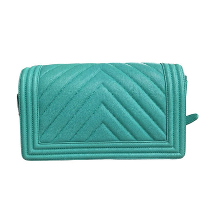CHANEL Grained Calfskin Boy Bag Shoulder Bag Teal Gold Hardware CH2230