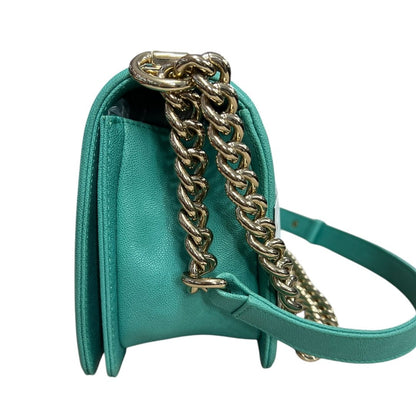 CHANEL Grained Calfskin Boy Bag Shoulder Bag Teal Gold Hardware CH2230