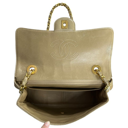 CHANEL Lambskin Classic Flap Bag Shoulder Bag Beige Gold Hardware CH2231