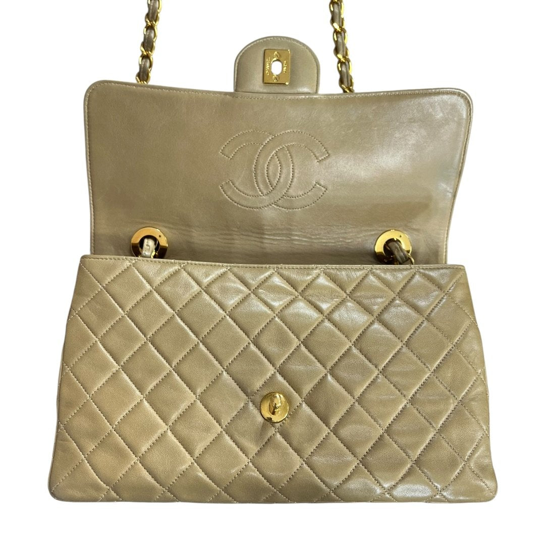 CHANEL Lambskin Classic Flap Bag Shoulder Bag Beige Gold Hardware CH2231